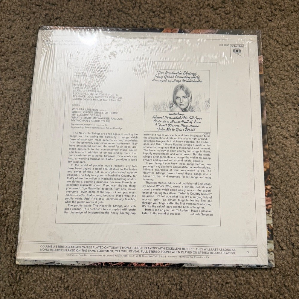 The Nashville Strings Play Great Country Hits Vol 2 Vinyl LP CS 9830 Sealed 1969 - Picture 2 of 2